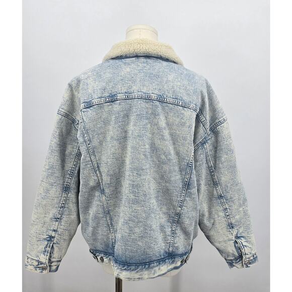 Gap Acid Wash Sherpa Lined Denim Bomber Jacket - Picture 3 of 6